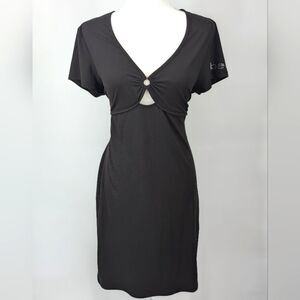 Bebe Vintage Y2K Black Short Sleeve Cutout T-shirt Dress Rhinestone Logo X-Large
